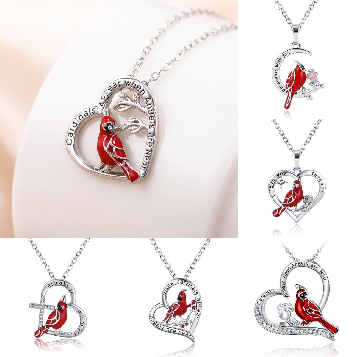 Creative Heart Shaped Cardinal Pendant Necklace, Exquisite Party Commemorative Accessory Gift Jewelry Anniversary Party Gifts, Valentine's Day Gift - DropOnline.co