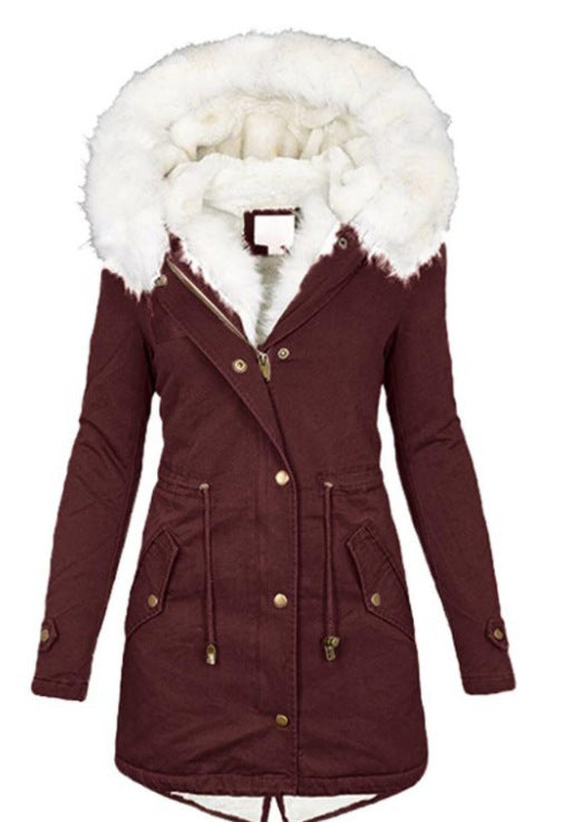 Women's cotton padded jacket with white collar - DropOnline.co