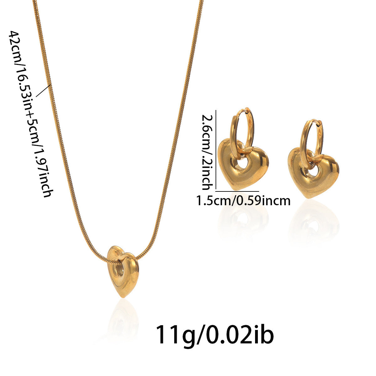Lxalry 18K Gold Plated Stainless Steel Heart Pendant Necklace And Hoop Earrings Set For Women - Waterproof Hypoallergenic Elegant Gift For Girlfriend Birthday Wedding Anniversary Daily Wear - DropOnline.co