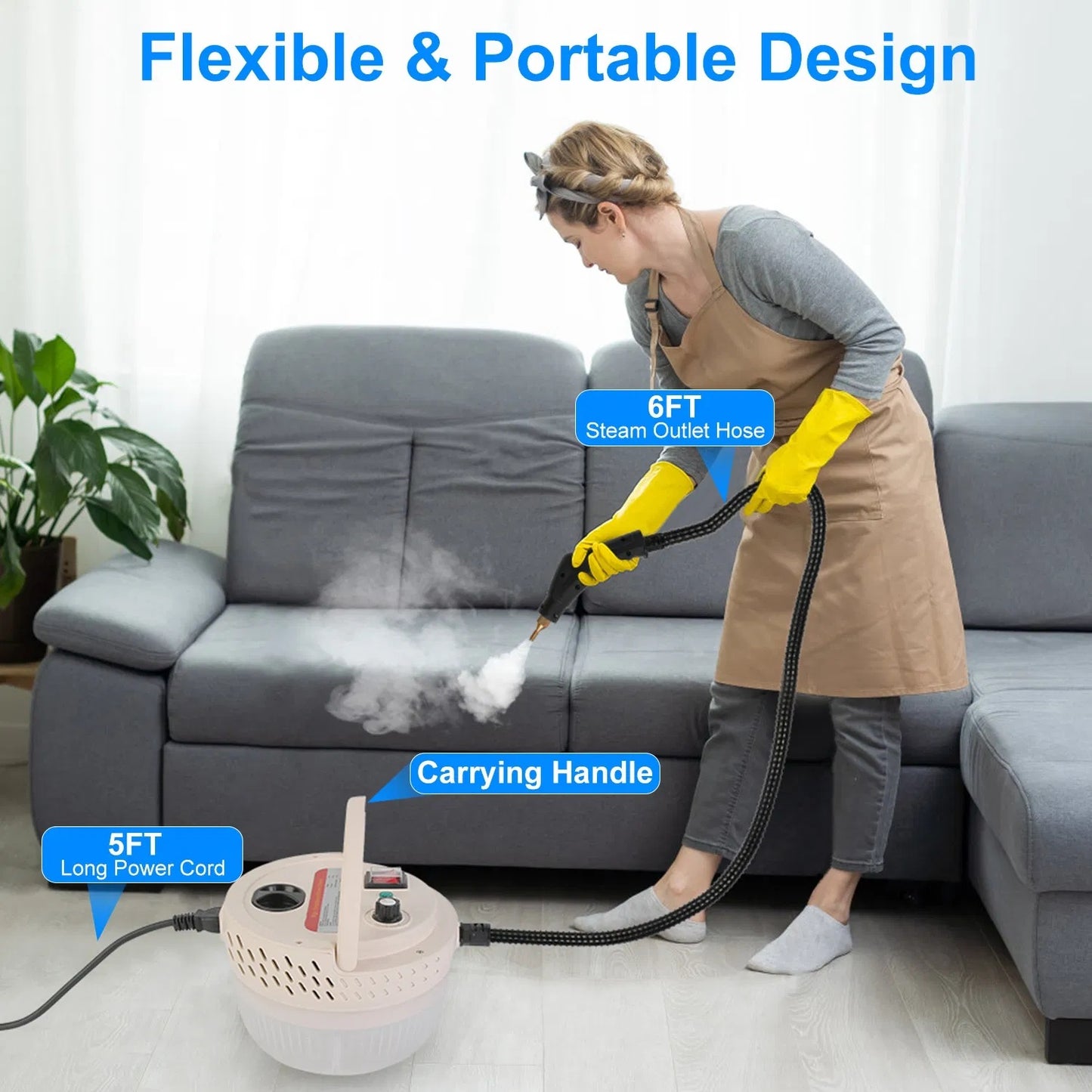 2500W Handheld High Temperature And Pressure Steamer Cleaner With 1400ML Tank 9 Accessories 6 Steam Levels For Dirt Grease Grout Tile Floor Couch Car - DropOnline.co
