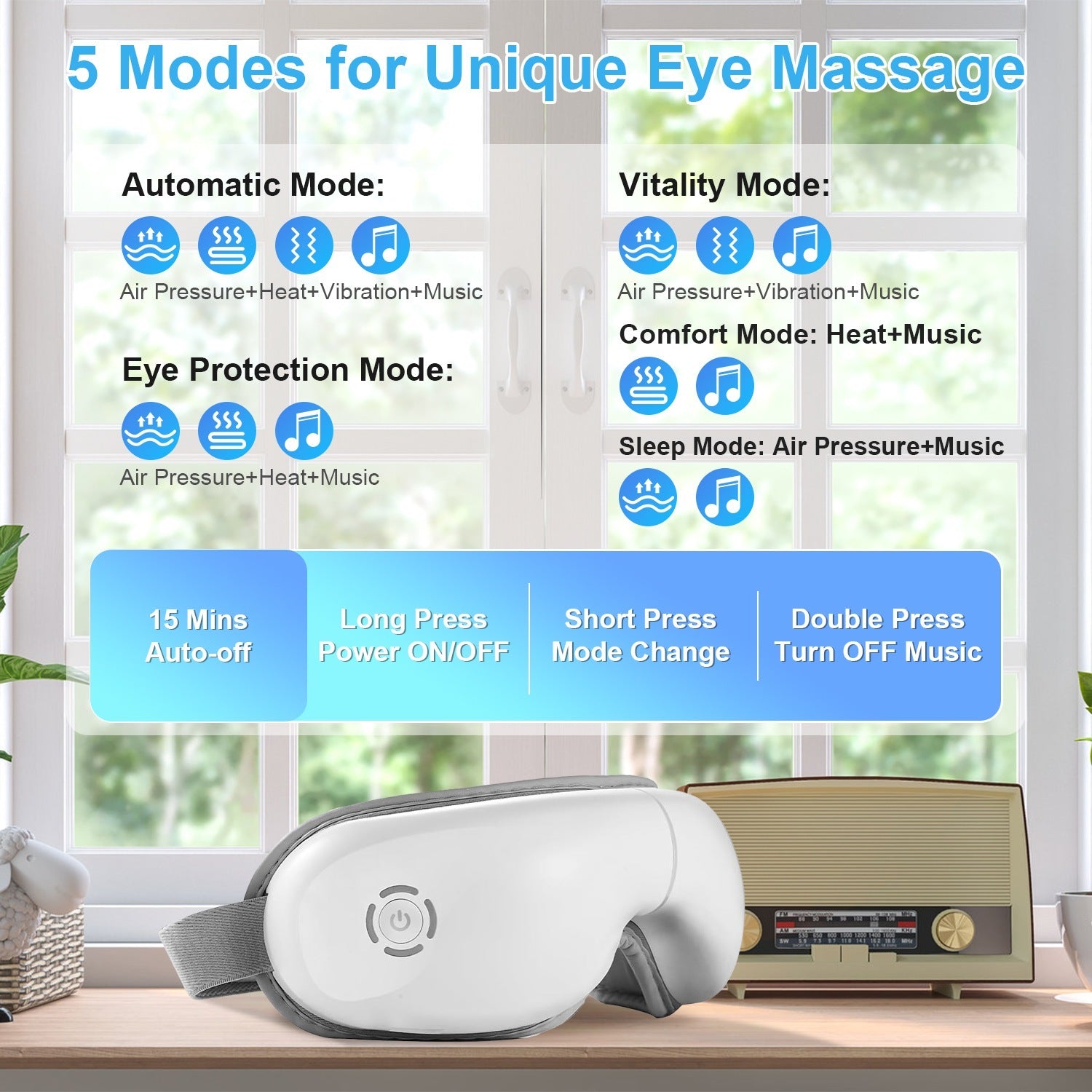 1Pc Eye Massager With Heat Music Air Pressure Vibration Massage Rechargeable For Men Women Elders Wireless Eye Mask - DropOnline.co
