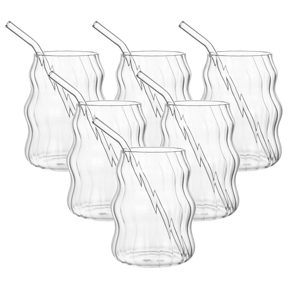 6 Pcs 19 Ounce Glass Straw Cup, Coffee Cup, Milk Cup, Juice Cup, Cold Drink Cup, Tea Cup, Water Cup, Office Cup, Striped Cloud Cup - DropOnline.co