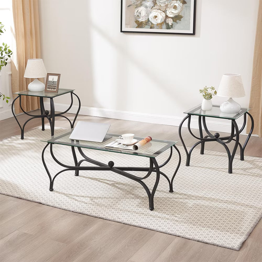 3-Piece Tempered Glass Coffee Table Set - DropOnline.co