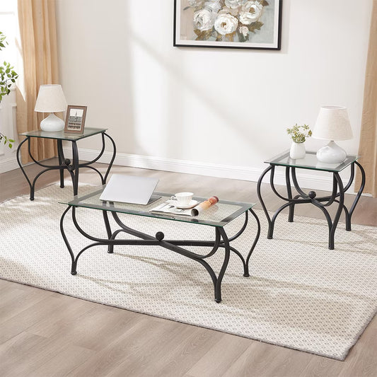 3-Piece Tempered Glass Coffee Table Set - DropOnline.co