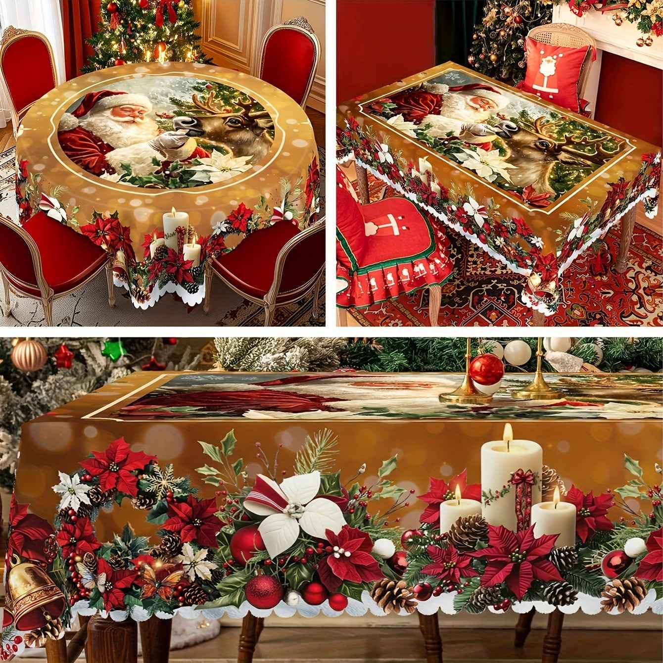 Christmas Round Tablecloth with Santa Claus - Holiday Table Flag Decoration - DropOnline.co