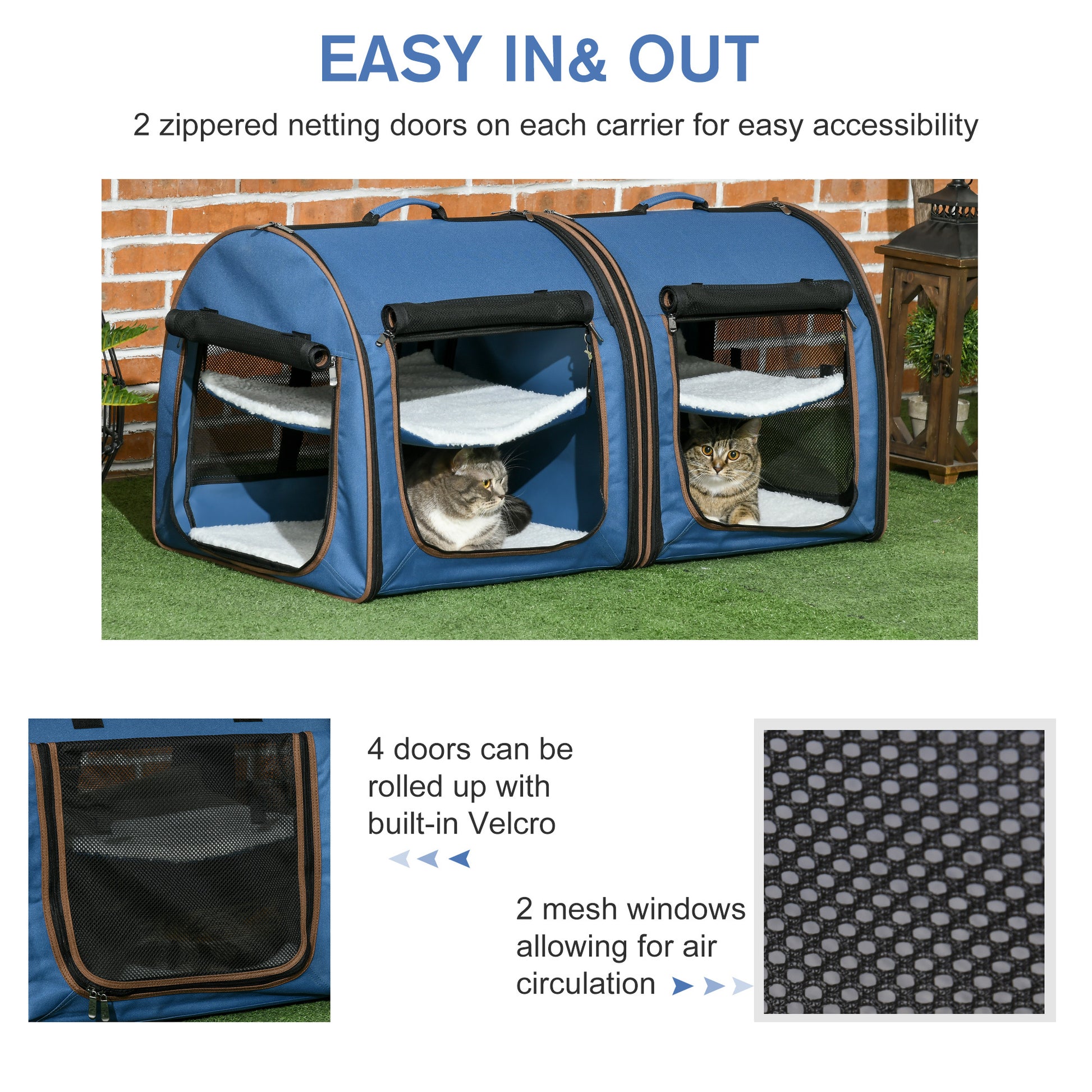 Portable Twin Compartment Show House Cat Cage 39  Soft-Sided Pet Kennel With Soft Cushions  Storage Bag Blue - DropOnline.co
