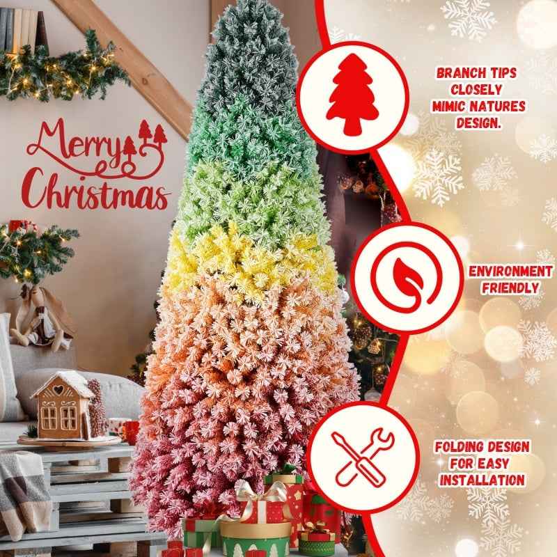 6FT-7.5FT Artificial Unlit Colorful Rainbow Hinged Christmas Tree - PVC Branch Tips - DropOnline.co