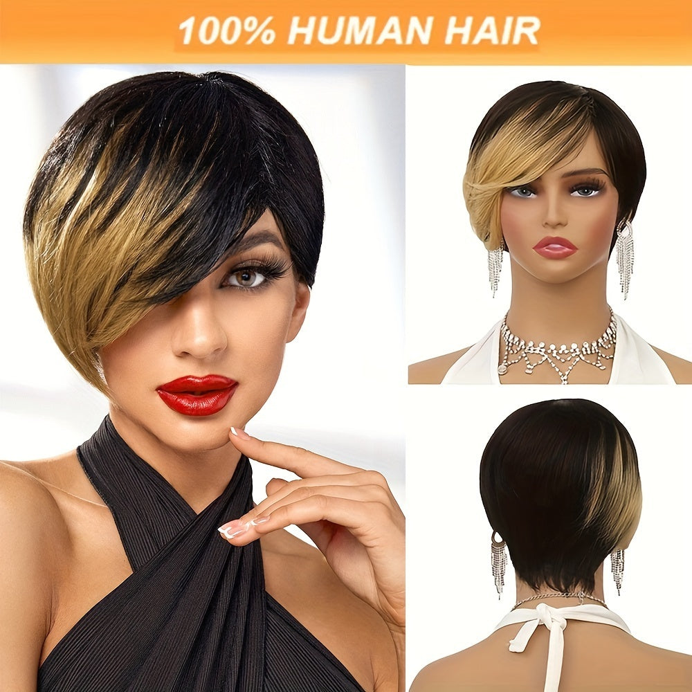 Brazil Remy Hair Non-toxic Short Wig- Straight, Lace-free Hat With Roses, 8 Inch, Suitable For The Whole Scene. - DropOnline.co