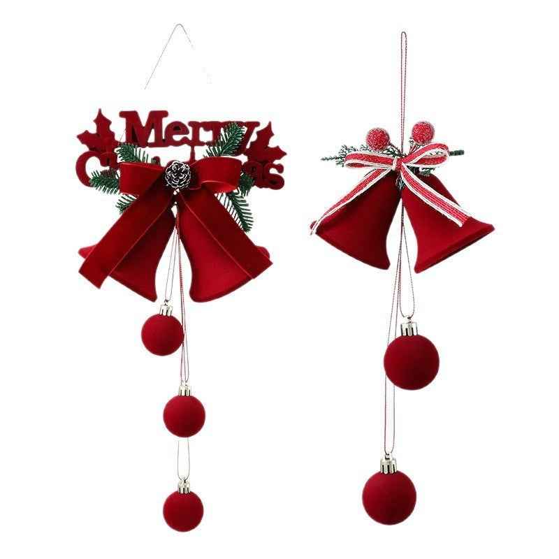 Christmas Flocked Bell Pendant - Wine Red Jingling Ornament Window Door Decoration - DropOnline.co