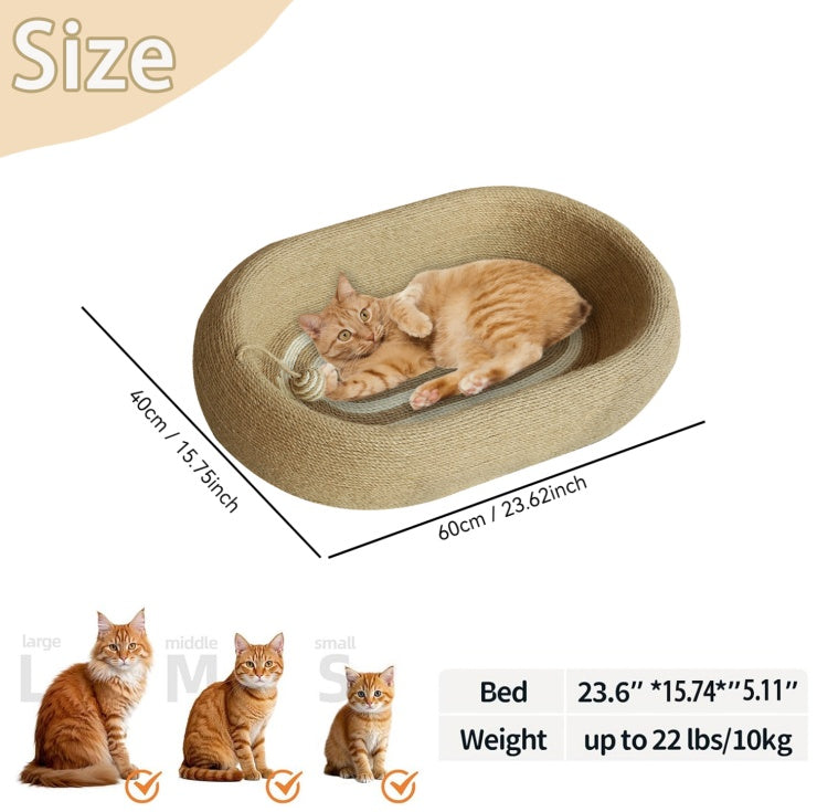 Large Space Sisal Cat Scratching Board Cat Bed, One-piece Enlarged And Widened Wear-resistant And Non-chipping Cat Scratching Basin With Cat Ball Toy, Concave Design Cat Bed For Scratching And Sleepin - DropOnline.co