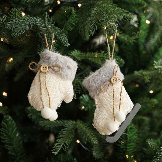 White Plush Christmas Ornaments - Wool Sled & Knitted Gloves Tree Pendant Decorations - DropOnline.co
