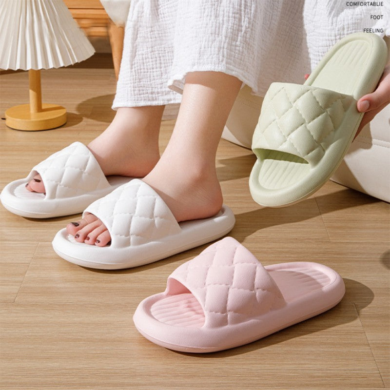 New Rhombus Home Slippers Summer Non-slip Floor Bathroom Slipper Lightweight Simple House Shoes For Women Men - DropOnline.co