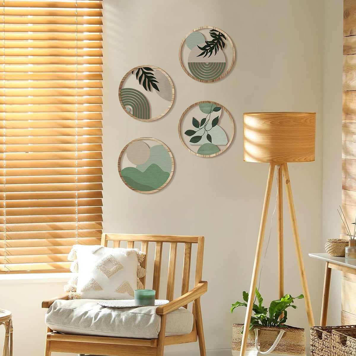 Retro Multi-leaf Round Wooden Decorative Wall Stickers - DropOnline.co
