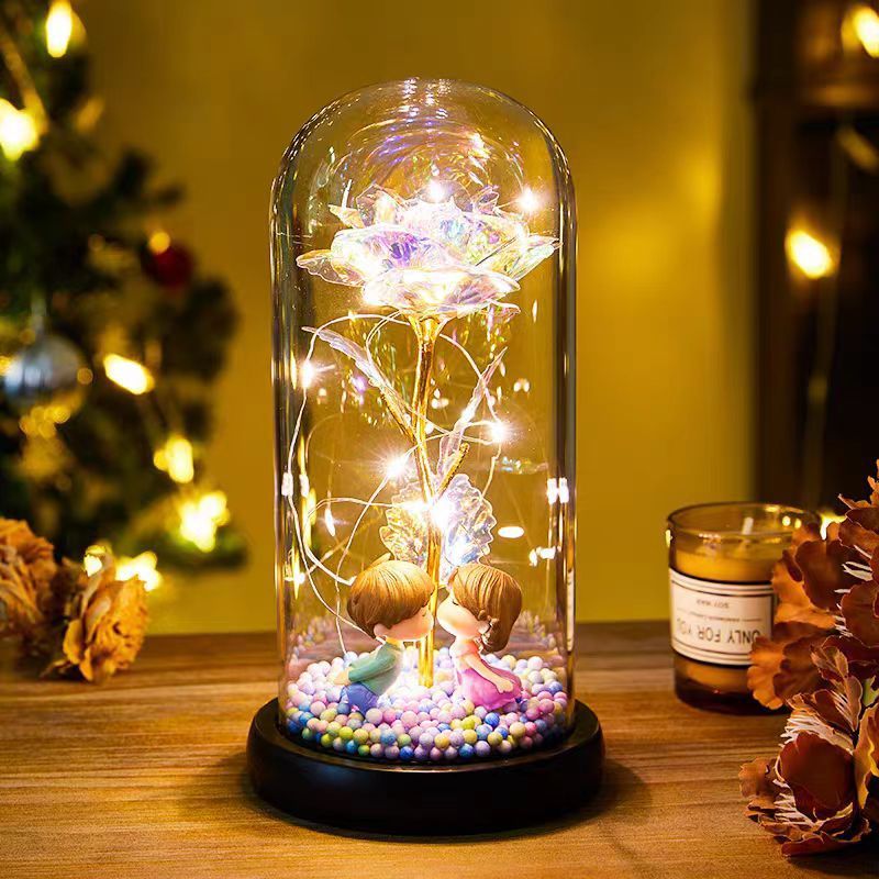 Eternal Rose LED Light Foil Flower In Glass Cover Night Lights Valentines Day Gifts Lamp Decor For For Home Bedroom Wedding Gift Valentine's Day Gifts - DropOnline.co