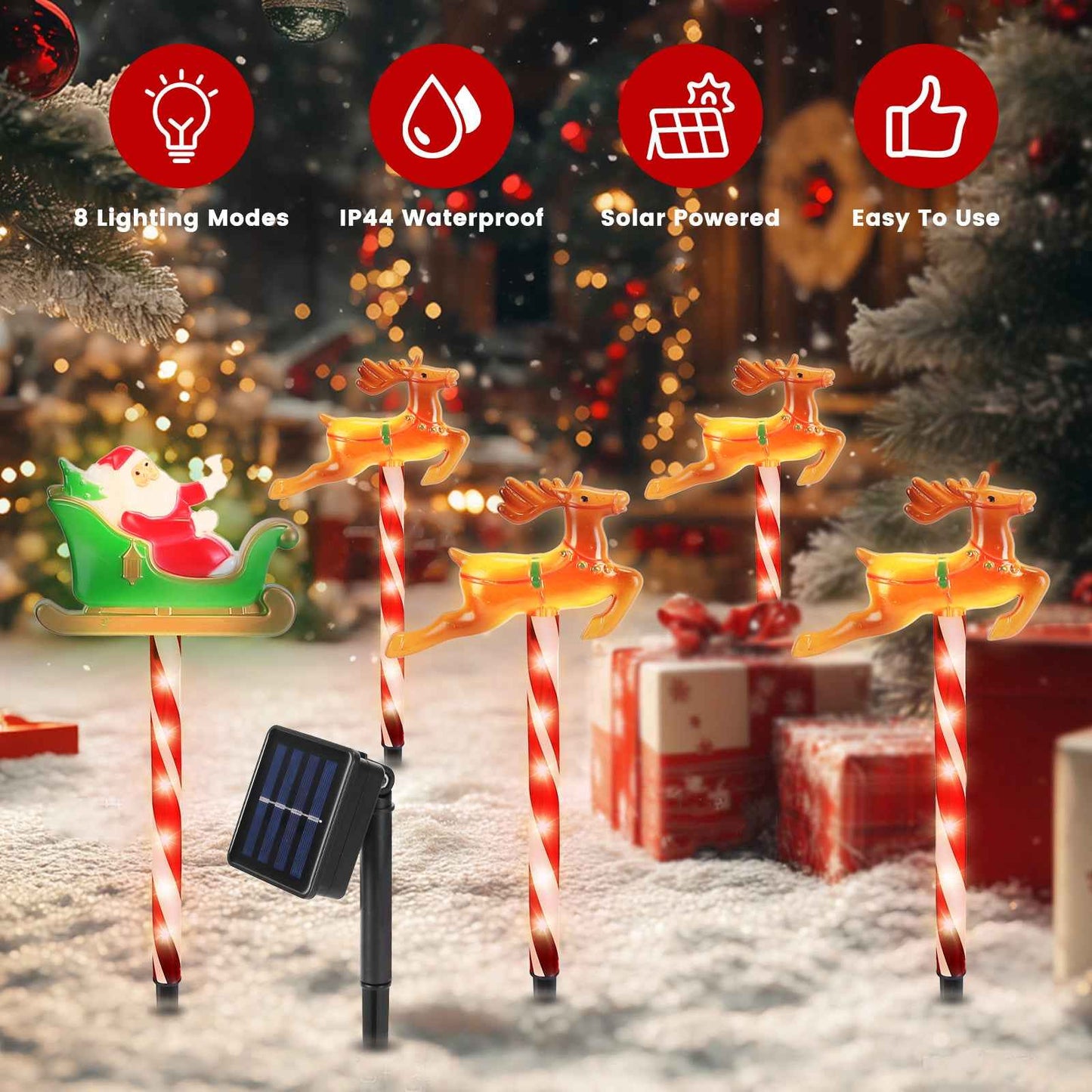 Christmas Outdoor Pathway Lights - 5 Pack LED Stake Lights with 8 Modes IP44 Waterproof - DropOnline.co