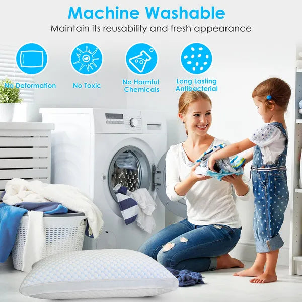 1Pc Shredded Memory Foam Pillow Adjustable Cool Pillow With Extra Filling Machine Washable Cover For Side Back Stomach Sleepers - DropOnline.co