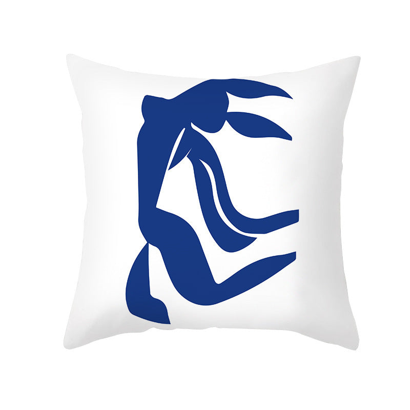 Ins Blue Abstract Super Soft Printing Pillowcase - Retro Art Sofa Cushion for Modern Home - DropOnline.co