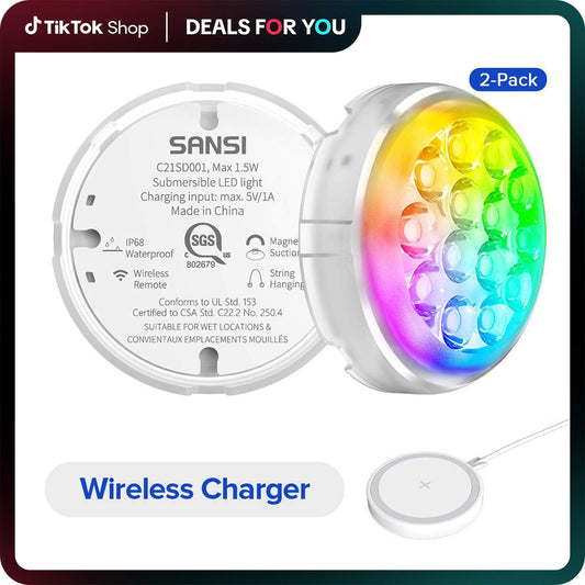 Three-color Upgraded Wireless Charging Pool Landscape Decoration Waterproof Outdoor Diving Color-changing Underwater Spotlight - DropOnline.co