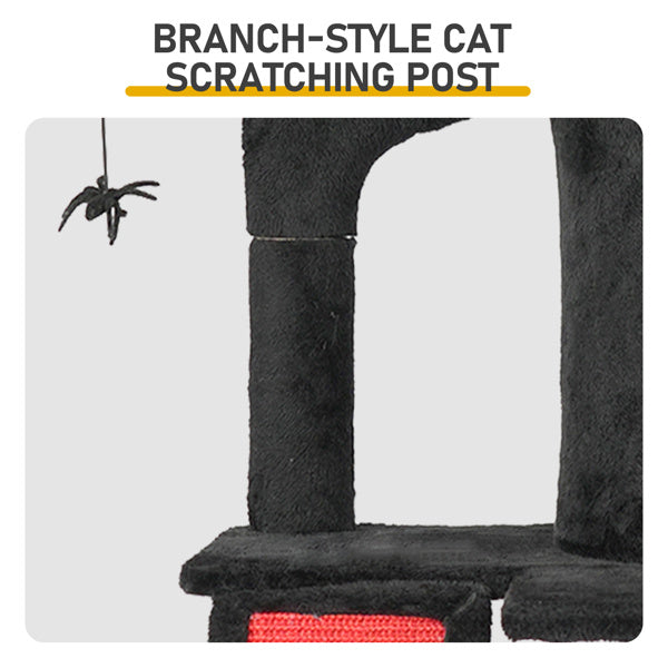 Gothic Cat Tree, Halloween Cat Tower Cat Tree With Spacious Cat Condo, Brach Shaped Scratching Post, Scratching Ladder, Spider Toy For Indoor Cats, Red & Black - DropOnline.co