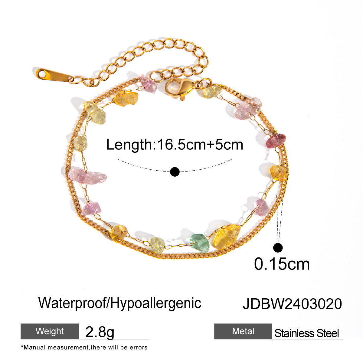 Fashion 18K Gold Stainless Steel Color Broken Stone Chain Ring - DropOnline.co