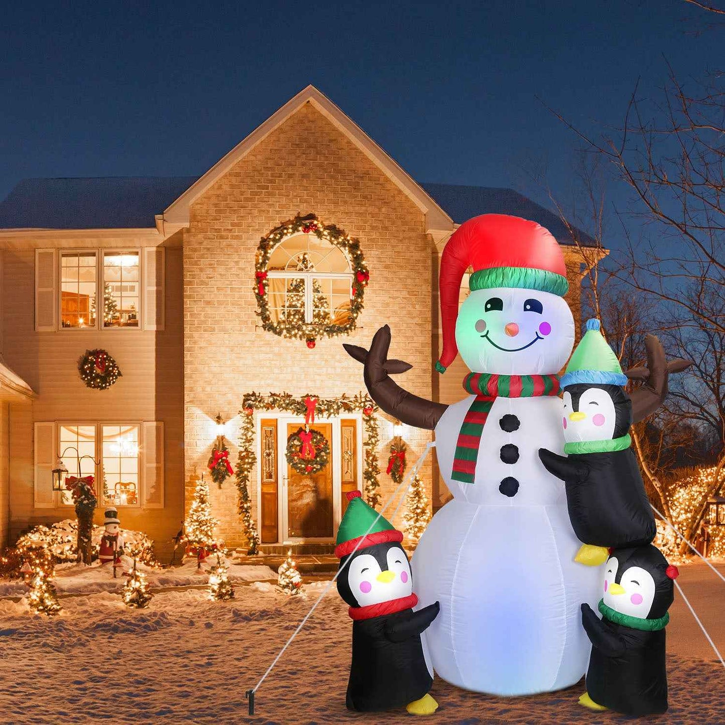 5.9FT Christmas Inflatable Outdoor - Snowman Penguin with LED Light Built-in Blower - DropOnline.co