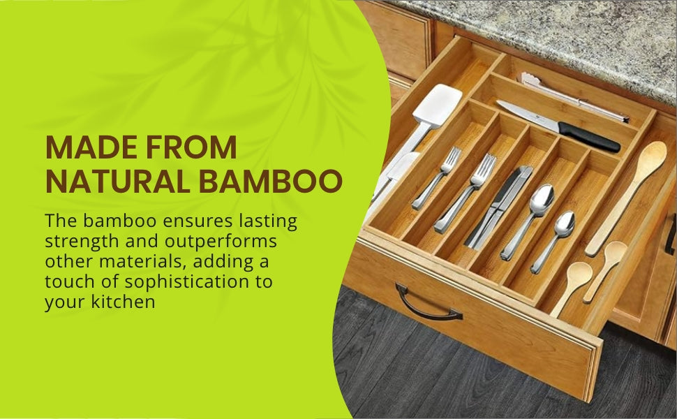 Bamboo Drawer Organizer, 9-Compartment Utensil Tray