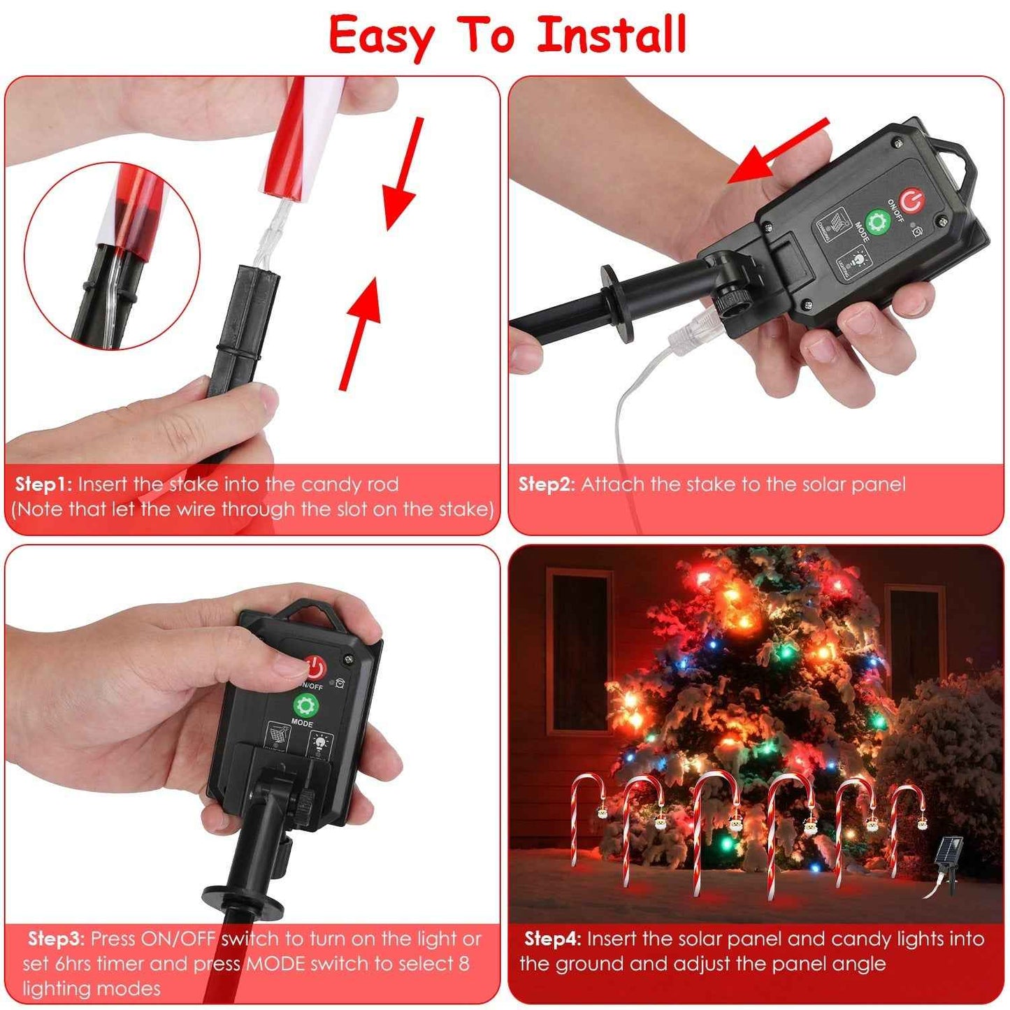 Solar Christmas Candy Cane Lights - 12 Candies 72LEDs IP44 Waterproof 8 Modes - DropOnline.co