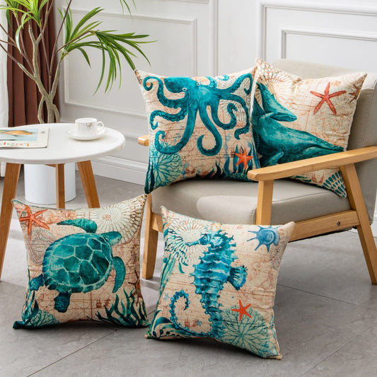 Cushion Covers Sea Turtle Printed Throw Pillow Cases For Home Decor Sofa Chair Seat - DropOnline.co