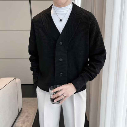 Regular Slim-fit Beauty, Autumn Men's Loose Black Cardigan Sweater