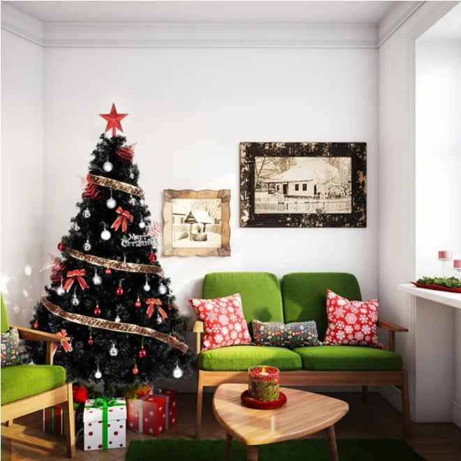 6ft Black Artificial Christmas Tree - 1600 PVC Branches Gothic Holiday Decoration - DropOnline.co