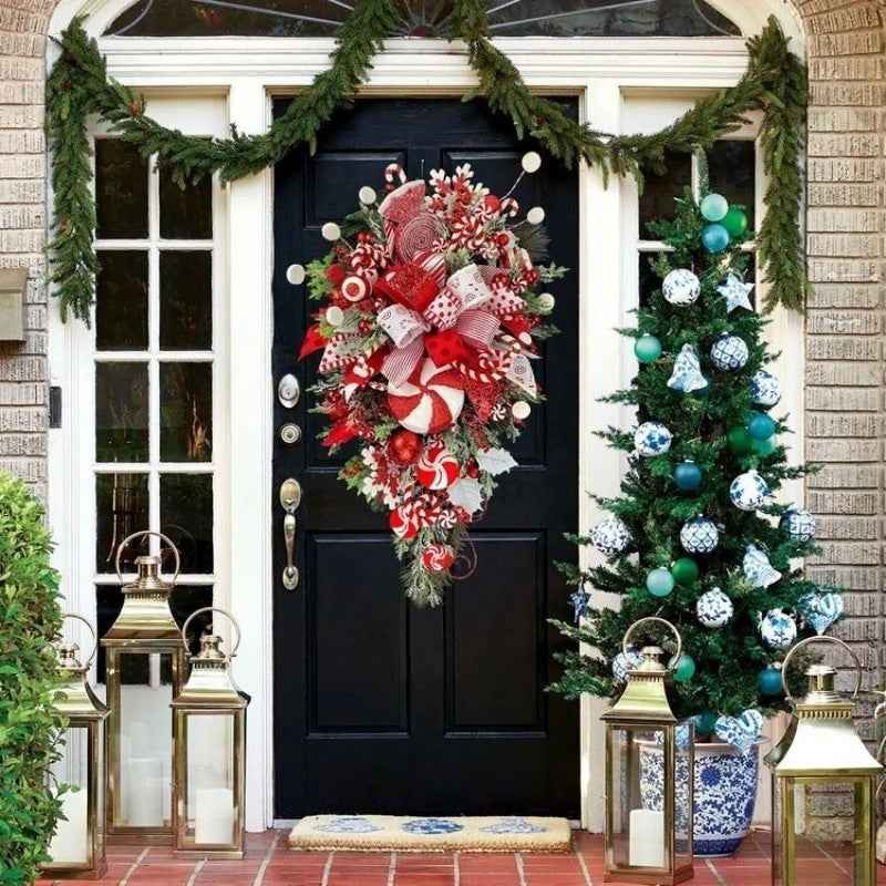 Christmas Upside Down Tree Door Wall Decoration - Candy Style Holiday Door Hanger (50x30cm) - DropOnline.co