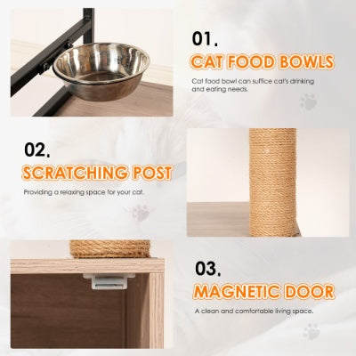 Cat Tree With Litter Box Enclosure, Allinone Cat Tower For Indoor Cats With Large Hammock, Bed, Food Station, Scratching Posts, Modern Style Pet Furniture, Gray White - DropOnline.co