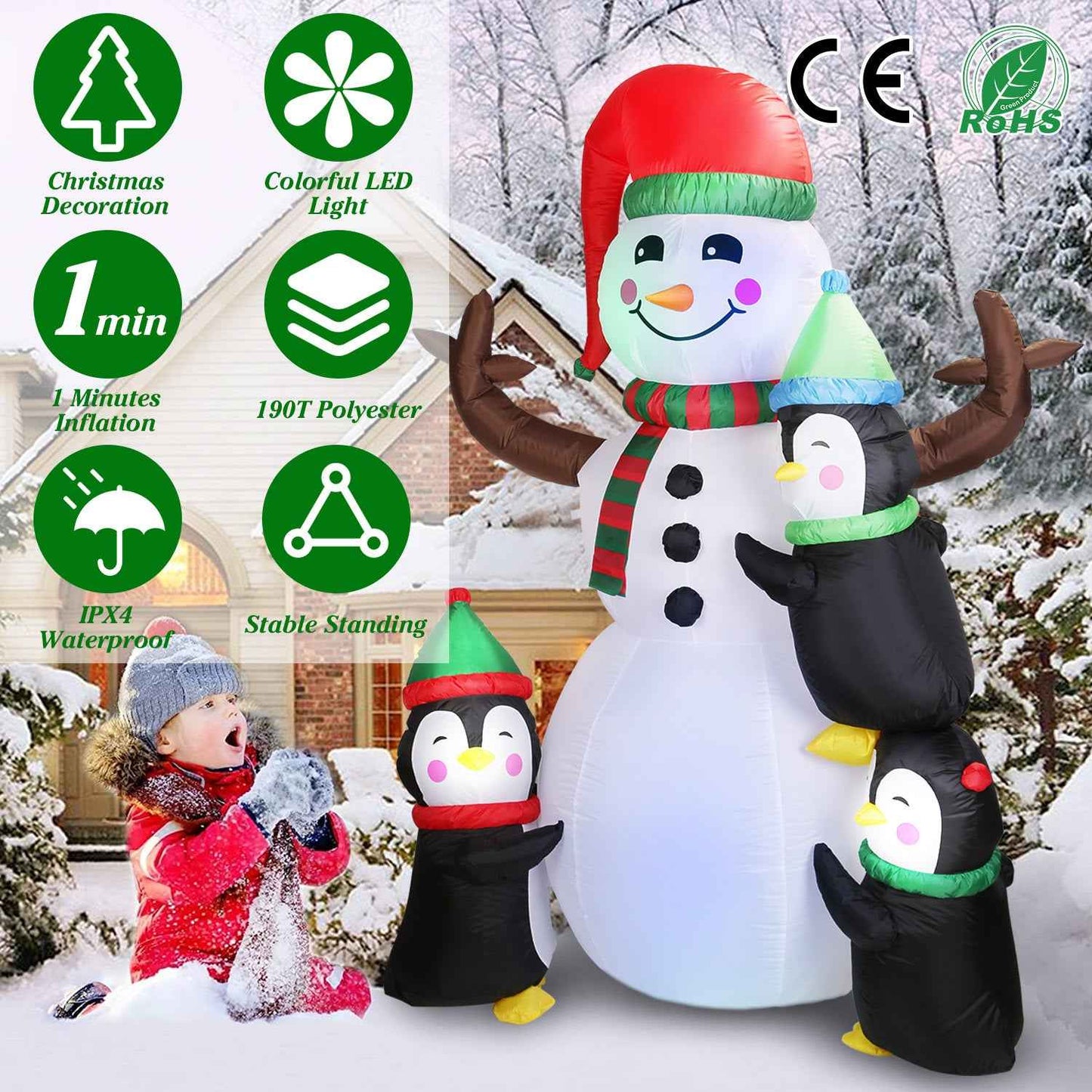 5.9FT Christmas Inflatable Outdoor - Snowman Penguin with LED Light Built-in Blower - DropOnline.co
