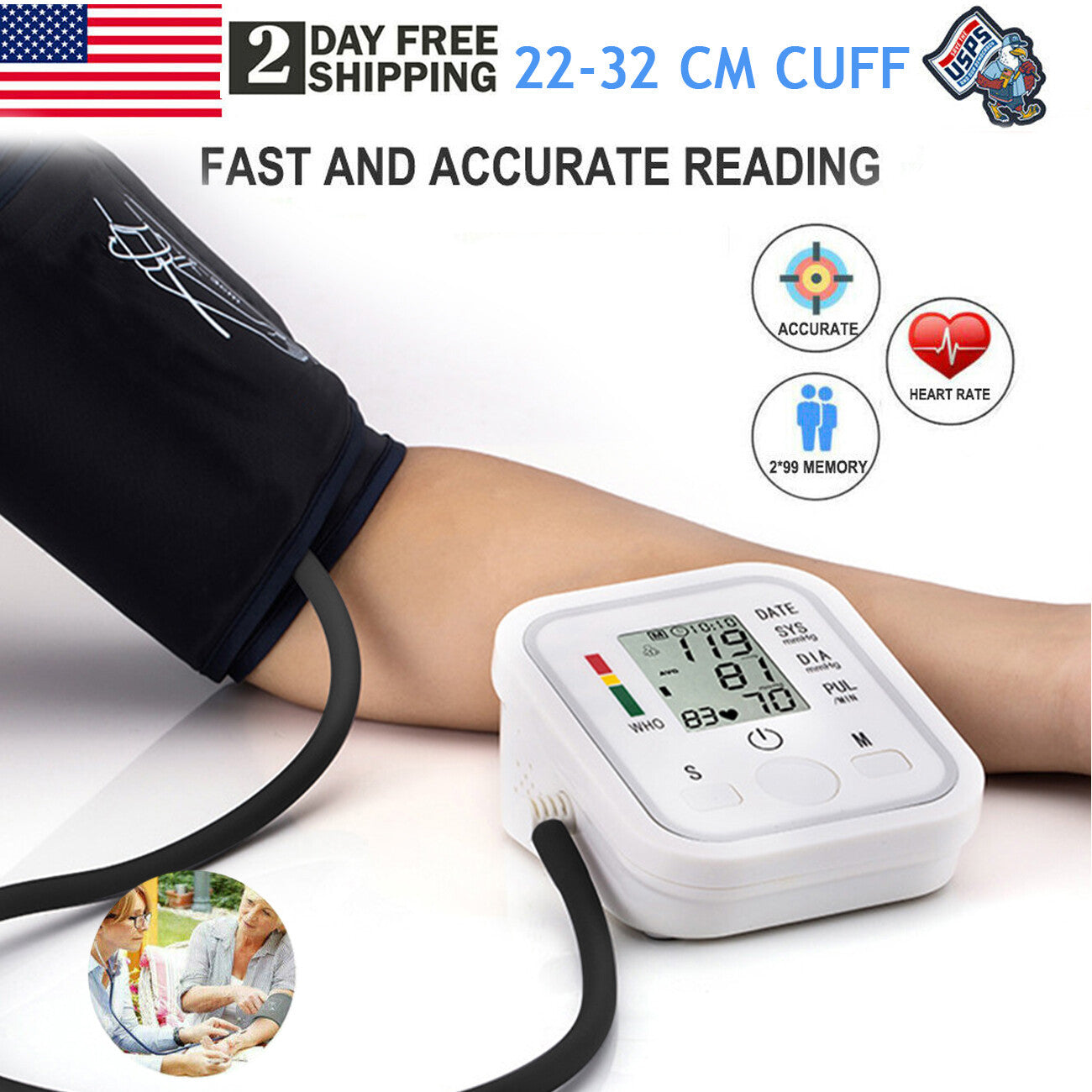 Automatic Upper Arm Blood Pressure Monitor Pulse Meter BP Machine Voice Talking - DropOnline.co