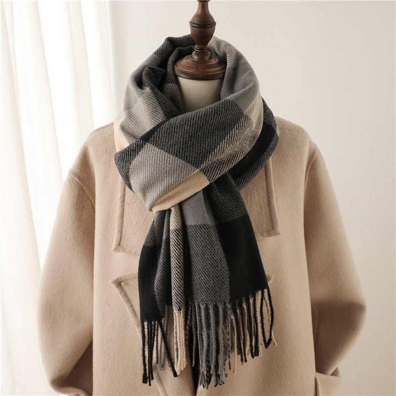 Korean Style Contrast Color Artificial Cashmere Scarf - Women's New Winter Scarf - DropOnline.co
