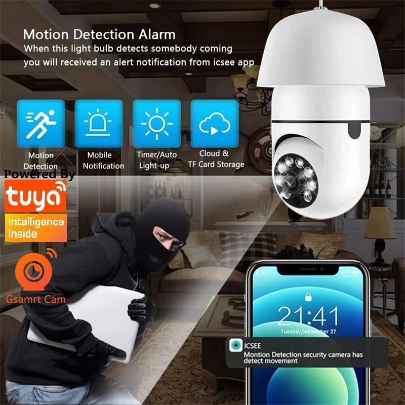 3MP Bulb Surveillance Camera 5G & 2.4GHz Dual Band Full Color Night Vision 360 Degree - DropOnline.co