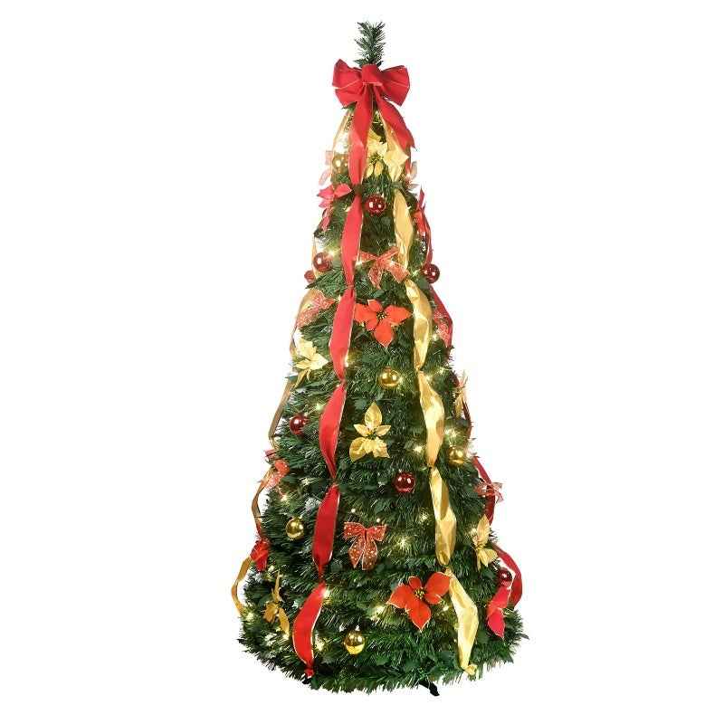Prelit Full Pop Up Christmas Tree with LED Lights & Ornaments - Easy Assembly