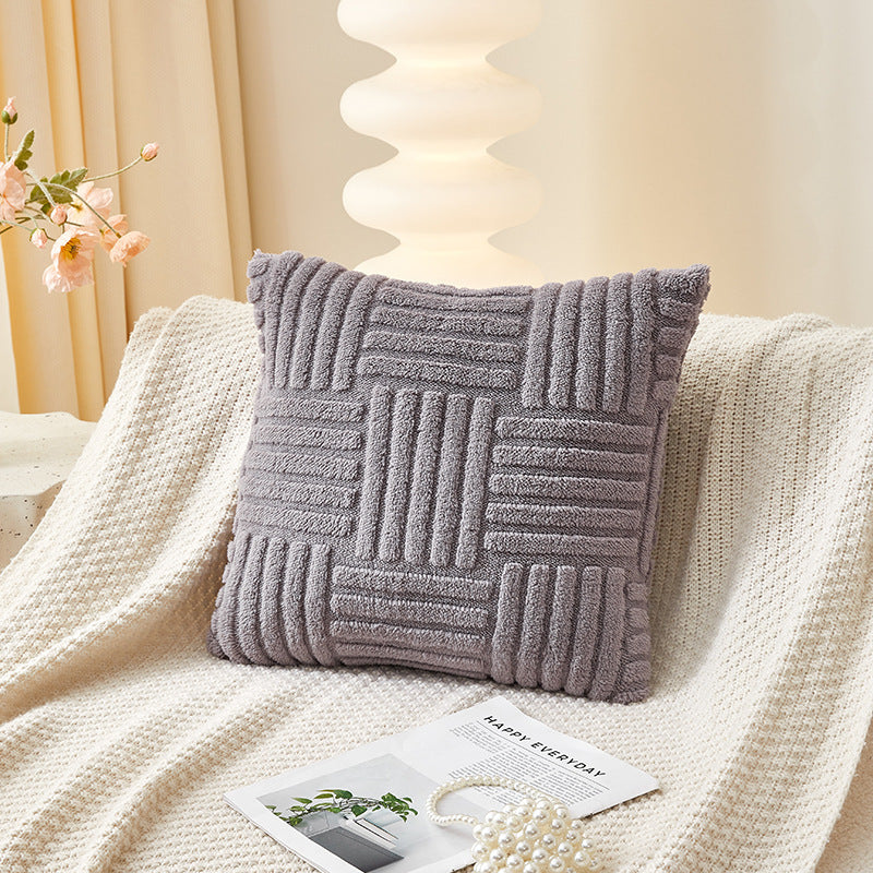 Sofa Bed Side Cushion Comfortable Velvet Vertical And Horizontal Lines Pillow Cover - DropOnline.co