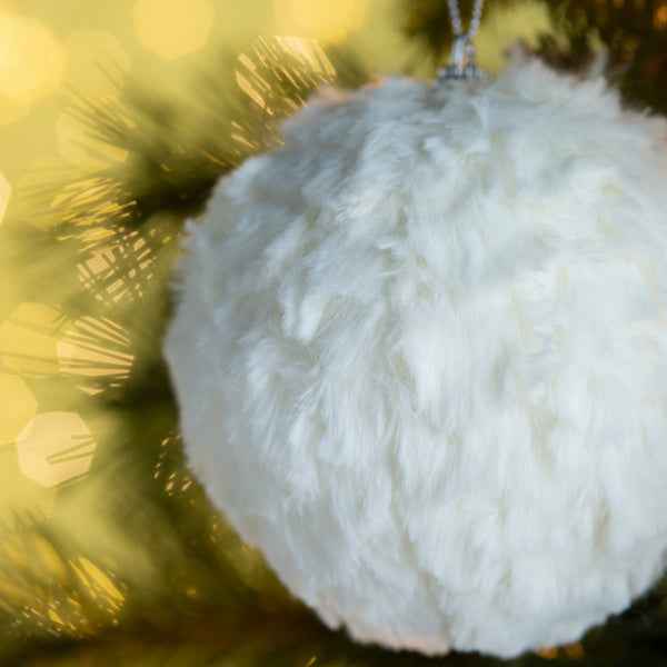 6PCS Cream Ruffle Christmas Ball Ornaments - White Polyester Hanging Tree Decorations (4 inch) - DropOnline.co