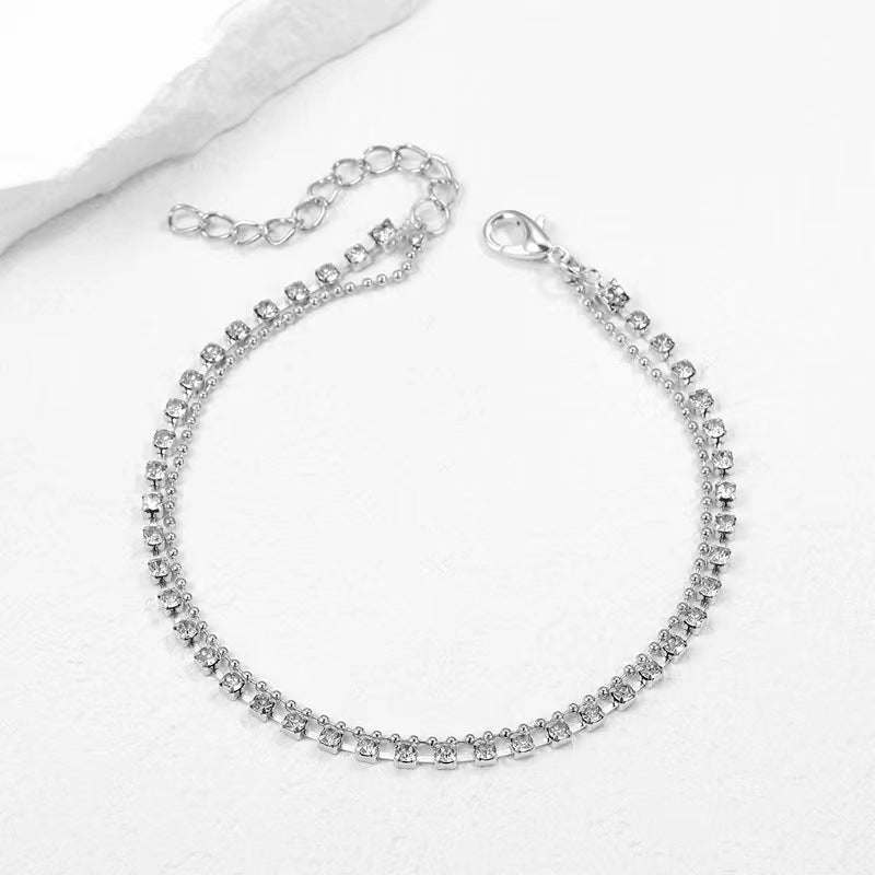 Simple Strass Cup Chain Anklet - Personality Multi-Layer Bead Necklace - DropOnline.co