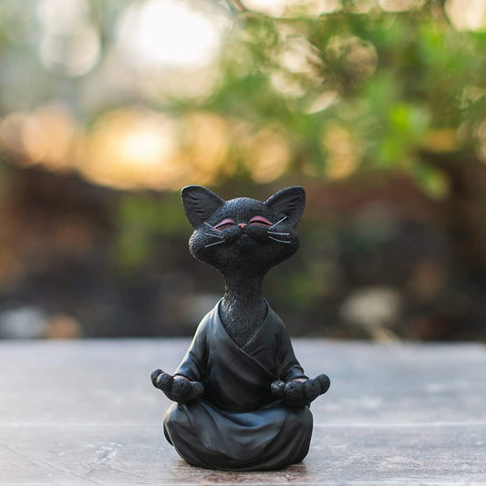 Whimsical Black Buddha Cat Figurine Meditation Yoga Collectible Happy Cat Decor Home Garden Decoration Garden Ornament - DropOnline.co