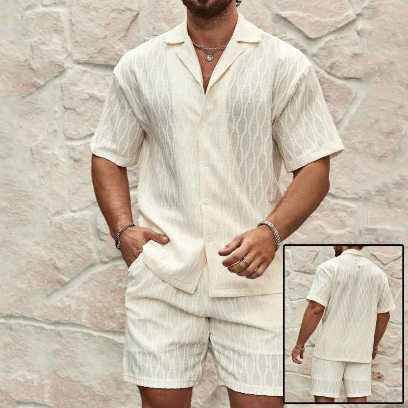 Men's 2-Piece Summer Tracksuit Set - Casual Button Shirt & Shorts Beach Outfit
