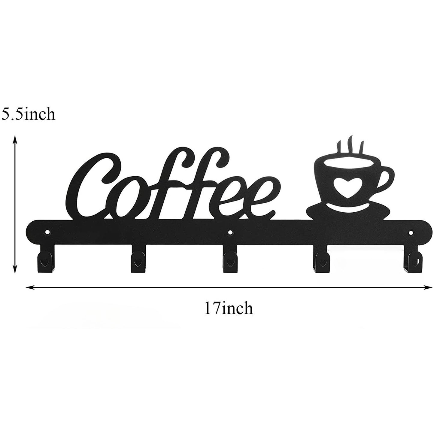 Metal Coffee Mug Holder Rack Wall-Mounted With Hooks For Cups & Coats - DropOnline.co