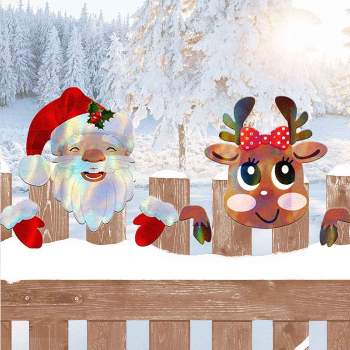 Christmas Fence Peeker Decoration - Peeking Santa & Elk Garden Yard Ornament - DropOnline.co