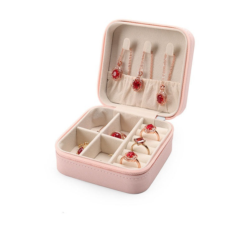 Small Square Ring, Earring, And Necklace Organizer Box - Pink - DropOnline.co