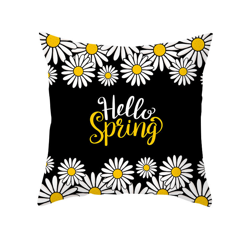 Modern Yellow Daisy Flower Cushion Cover - Creative Letter Print Pillow Case for Home - DropOnline.co