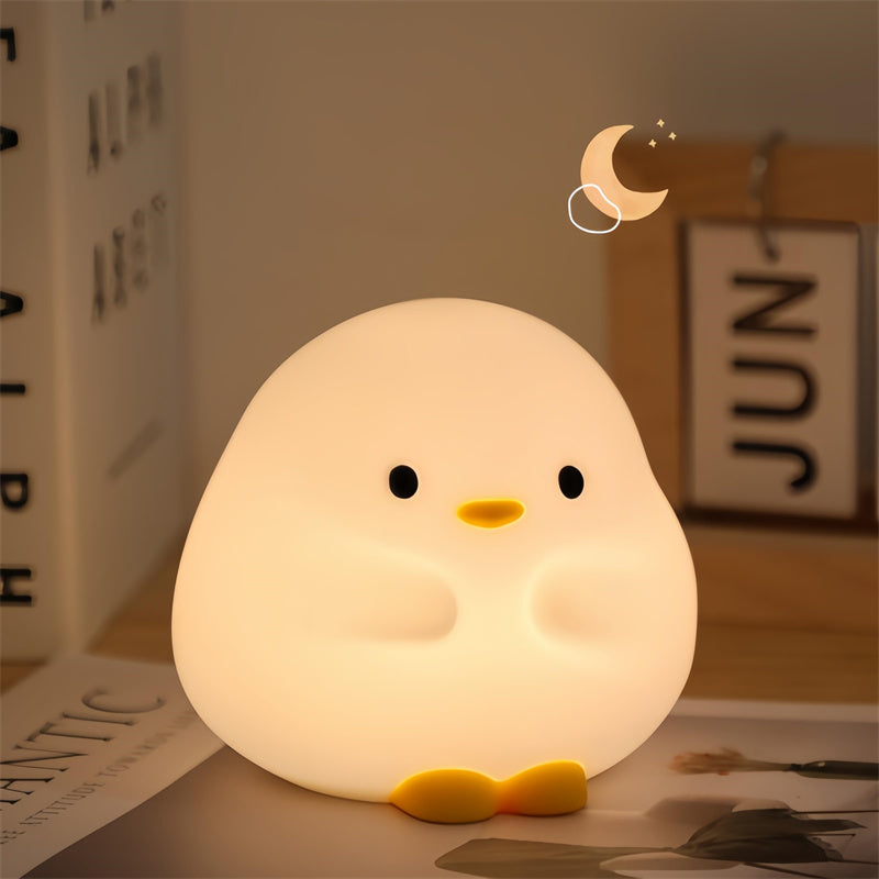 Cute Duck LED Night Lamp - Cartoon Silicone USB Rechargeable Sleeping Light with Touch Sensor Timing - DropOnline.co