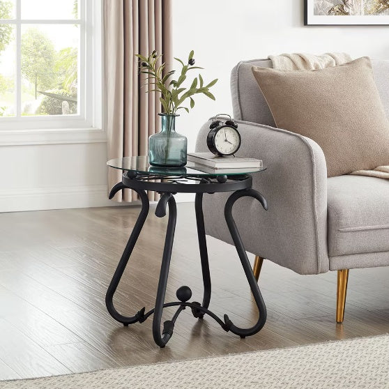 2 Piece Tempered Glass Finished Coffee Table Set With Decorative Coffee Table Round End Side Table - DropOnline.co