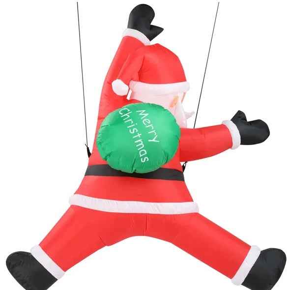 4.9 FT Lighted Christmas Inflatable - Hanging Santa Claus with Gift Bag & LED Lights - DropOnline.co