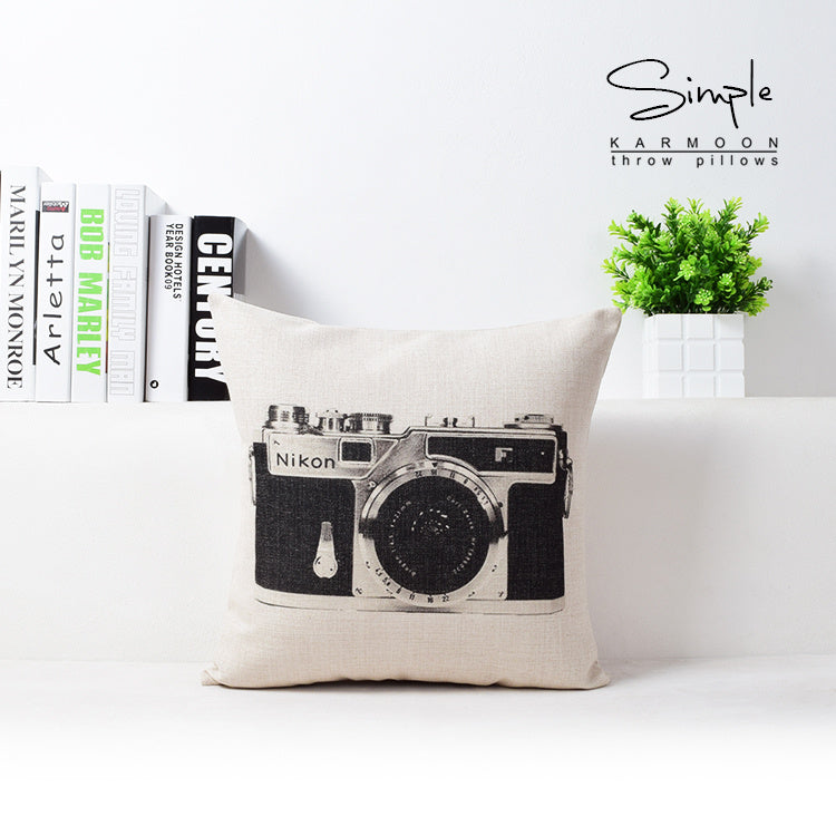 Vintage Camera Bicycle Cotton Linen Cushion - DropOnline.co